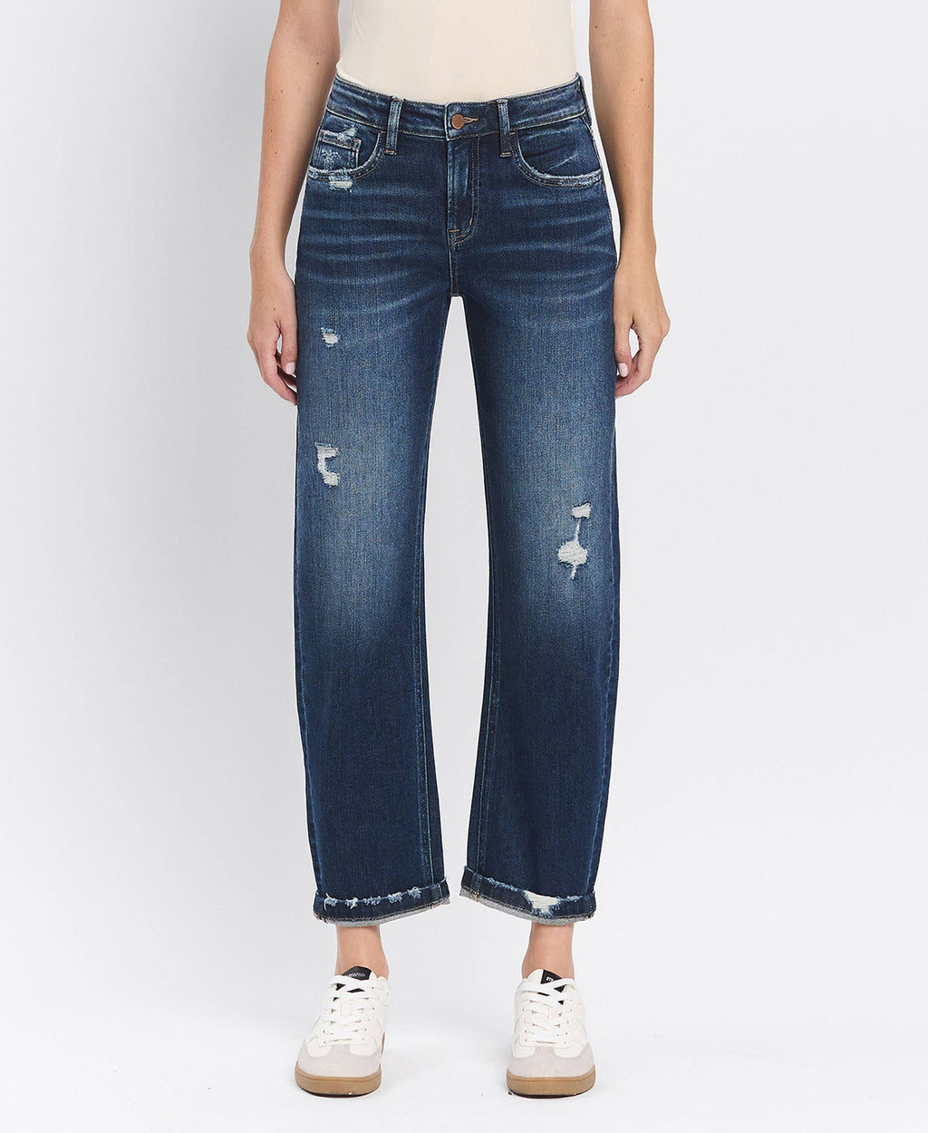 High Rise Cuffed Barrel Jeans by Flying Monkey