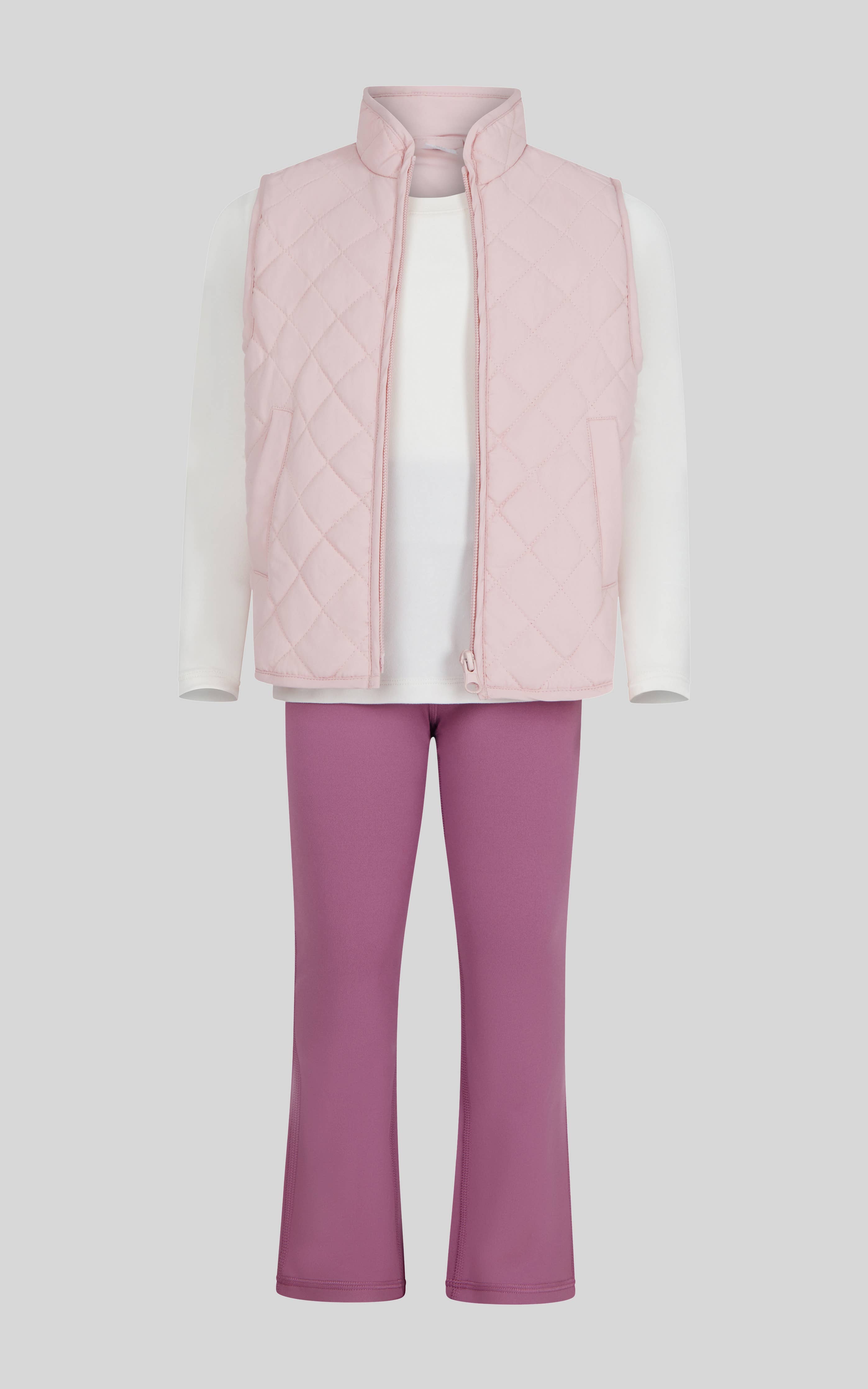 Little Girls Puffy Vest and leggings 3-Piece Set
