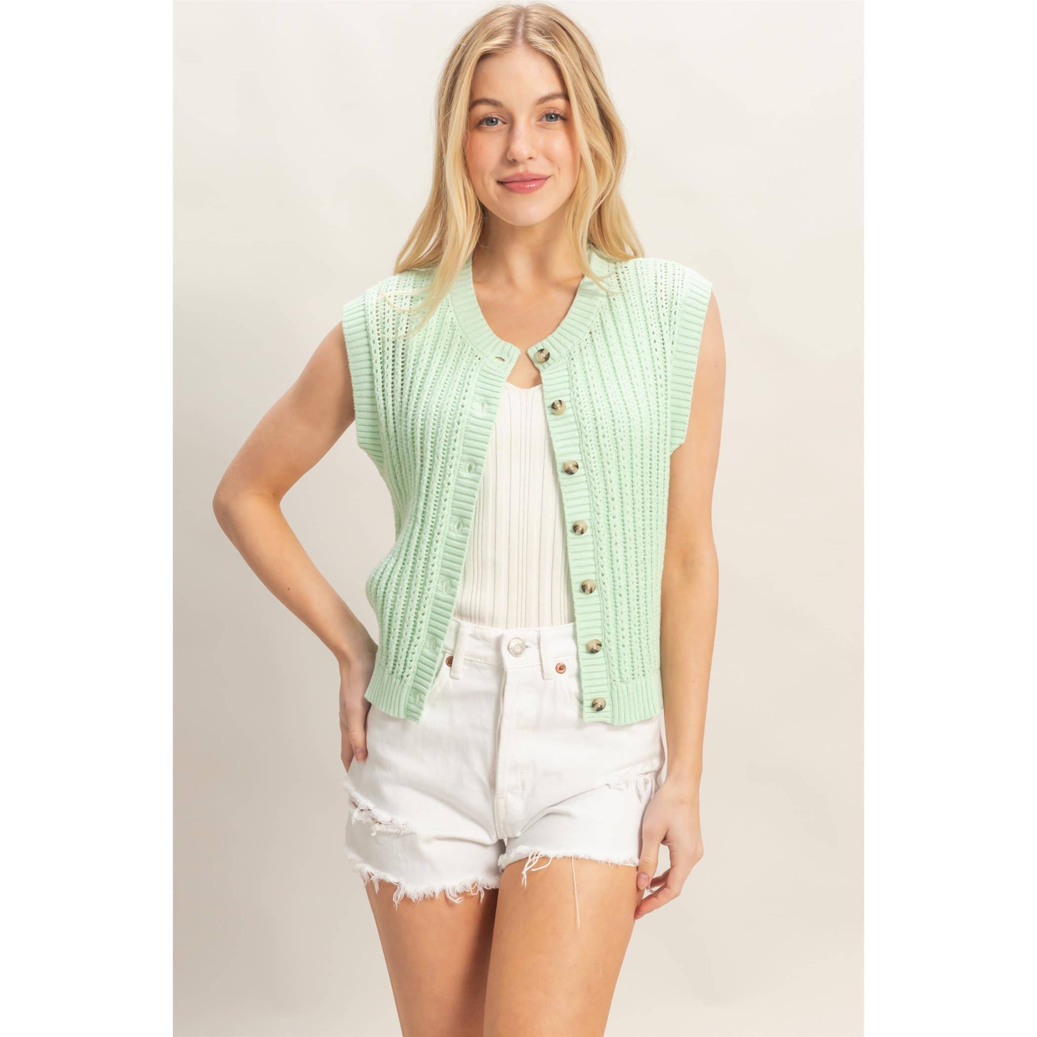 Easy Layer Ribbed Button Tank