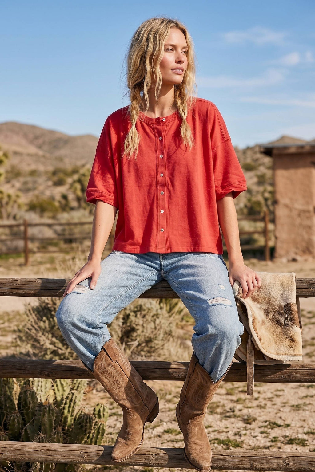 Oversized Button Front Stretch Lightweight Knit Top