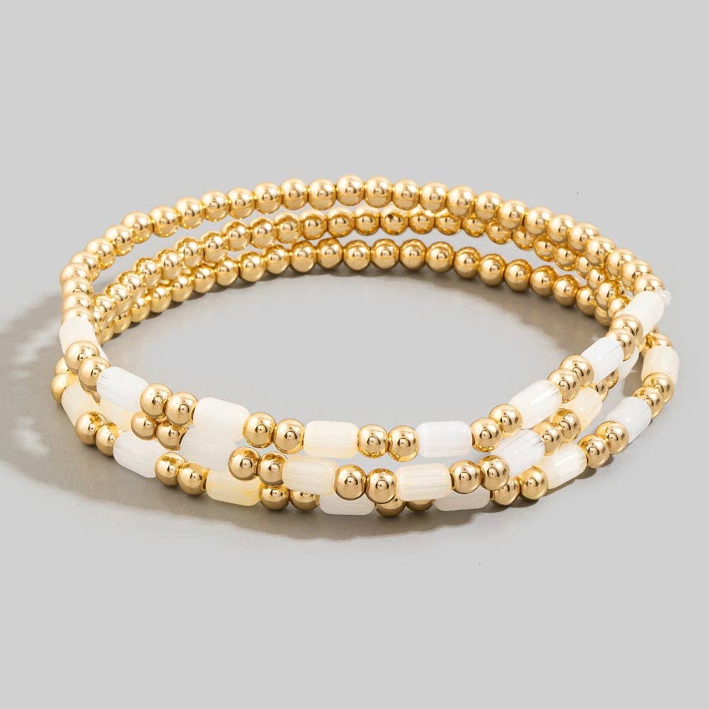 Tube & Gold Ball Beaded Stretch Bracelet Set