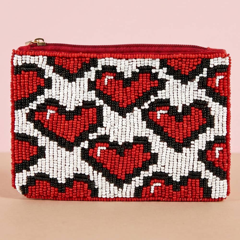 Geometric Heart Beaded Coin Pouch
