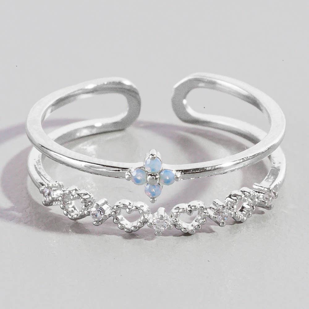 Flowers and Hearts Open Band Ring