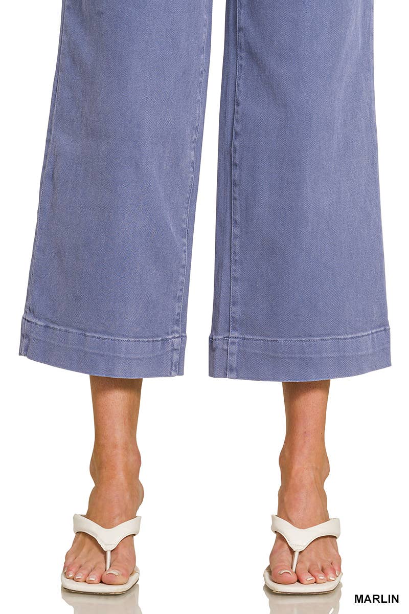 Plus Cropped Wide Leg Color Denim Pants