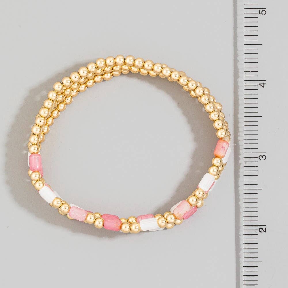 Tube & Gold Ball Beaded Stretch Bracelet Set