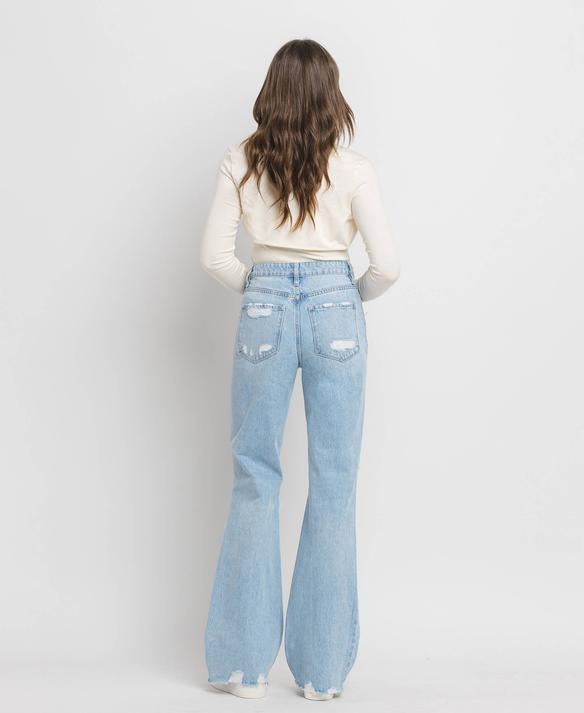 Throwback Distressed Flare Jeans by Flying Monkey