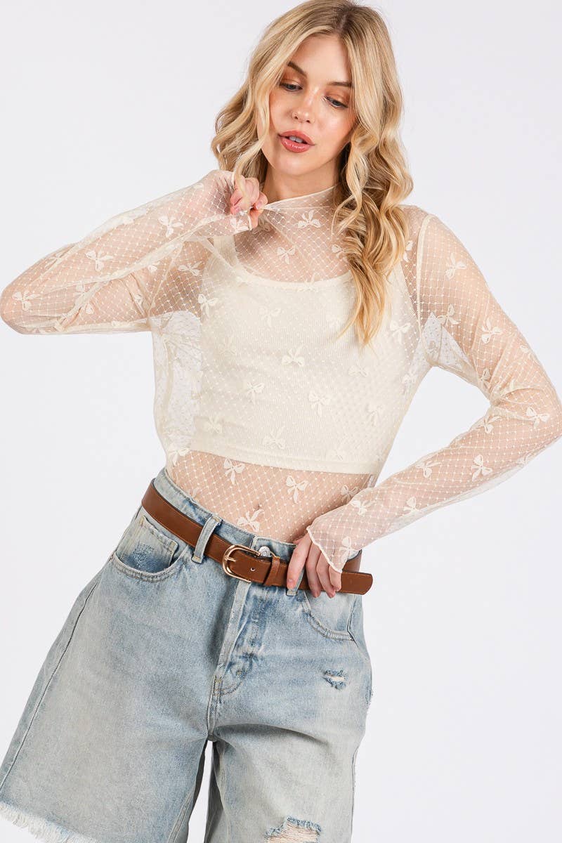 Sweet Stitch Bow Lace Top