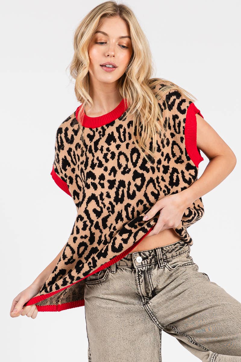 Leopard Knit Sweater Top