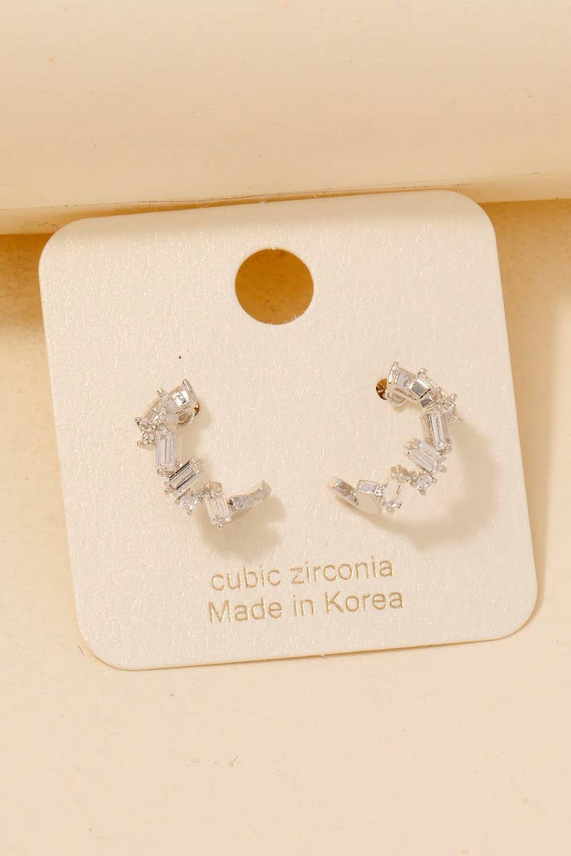 Mixed Cz Studs Mini Hoop Earrings